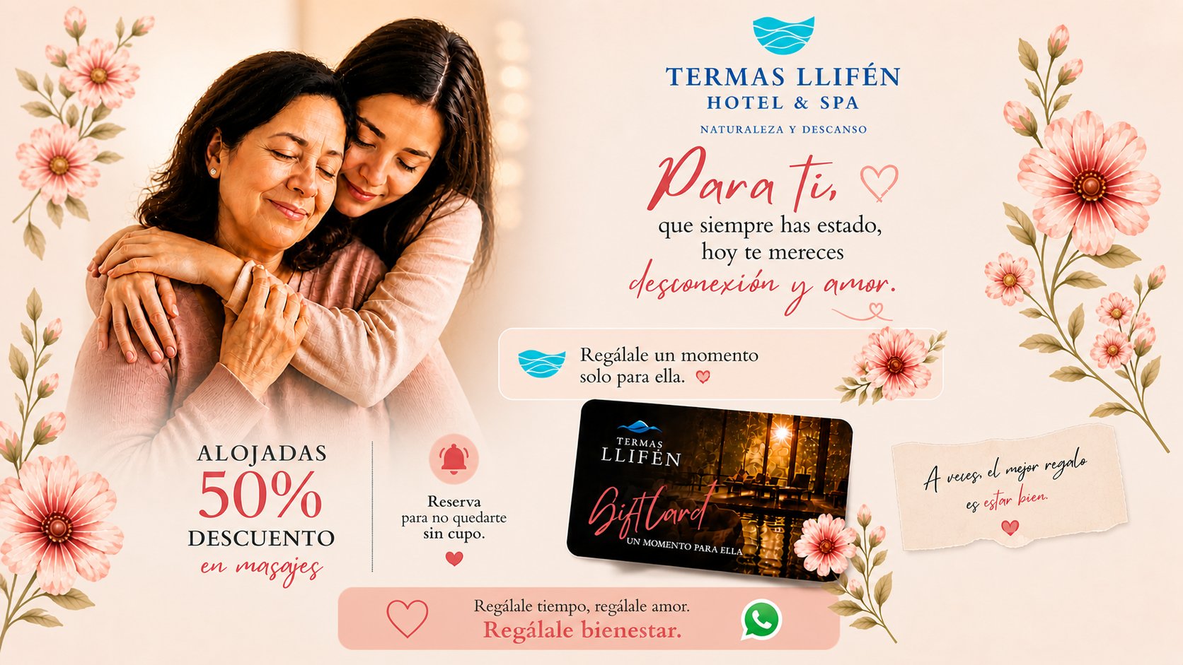 Día de la Madre en Termas Llifén - 50% descuento en masajes para alojadas, solo el fin de semana del Día de la Madre